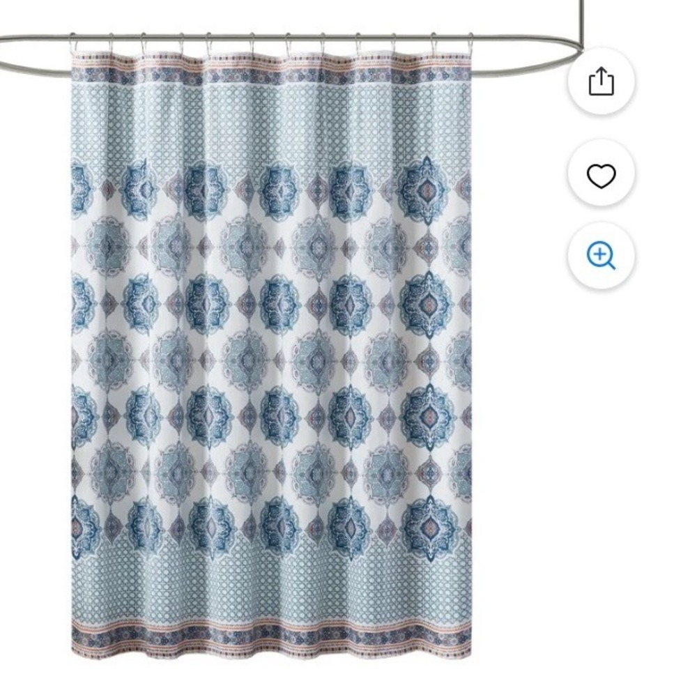 Mainstays Blue Boho floral larShower Curtain 72x71 Medallion Mink Velvet large
